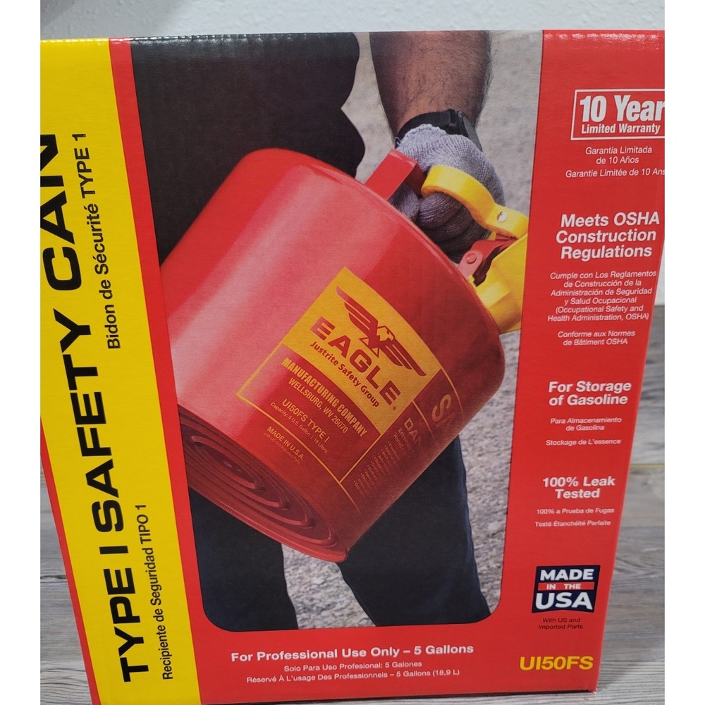Eagle Steel Safety Gas Can 5 gal Type 1 meets OSHA for storage for gas. NEW